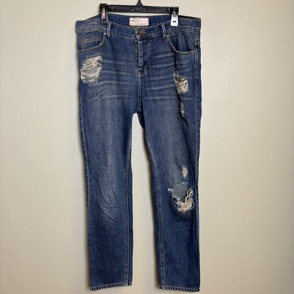 Free People FP Dark Blue Jeans Womens 26 Button Fly Distressed Grunge Boho - Picture 1 of 16